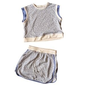 Entro Womens Blue White Striped 2 Piece Skirt Set Muscle Crop Top Large, Coastal